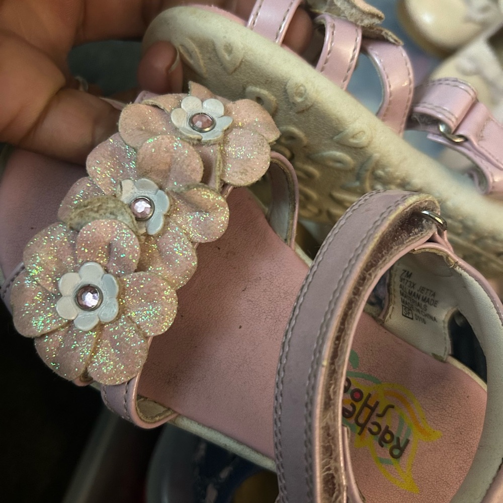 Rachel’s Shoes Pink Glitter Flower Kids Sandals